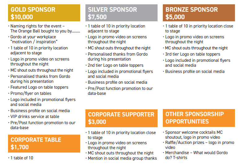 Discover The Orange Ball Sponsorship Packages