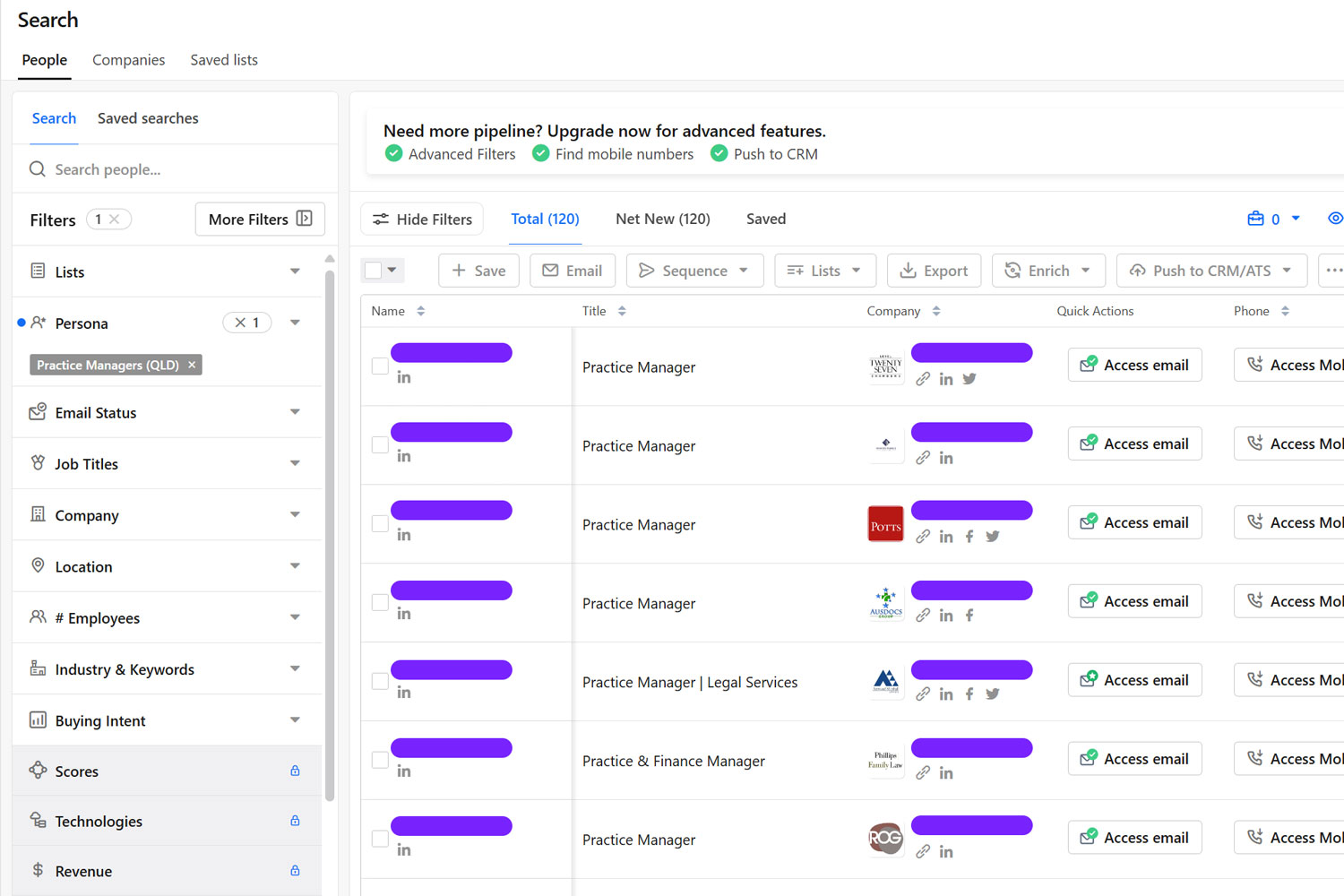 apollo.io contact search screenshot