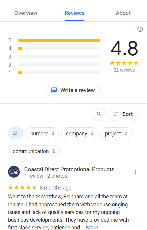 iOnline Google Business Profile reviews