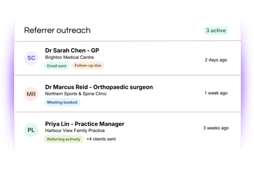 Healthcare practitioner meeting with a GP to build referral relationships