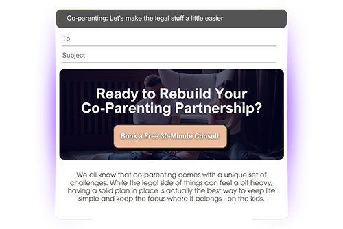 Graphic showing a law firm email newsletter with legal updates and client communications